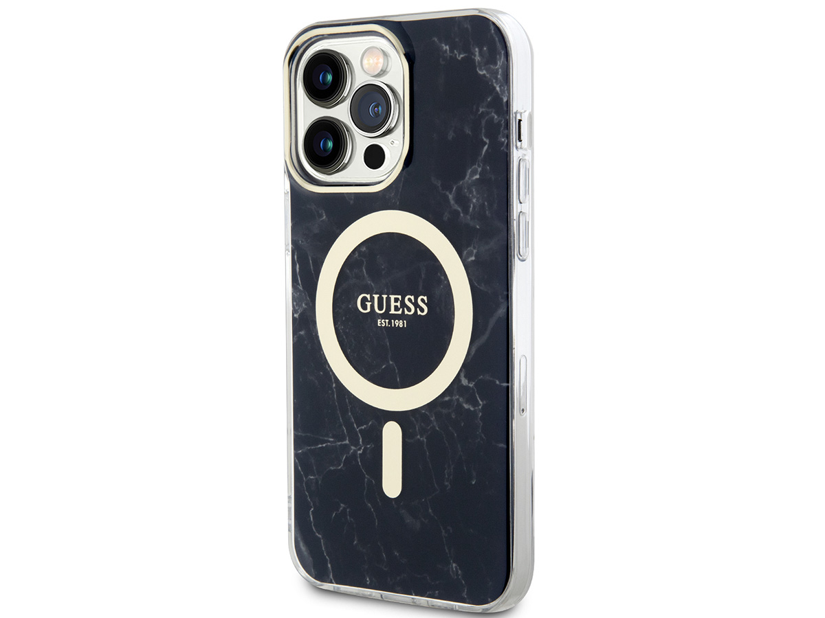 Guess Marble MagSafe TPU Case Zwart - iPhone 14 Pro Max hoesje