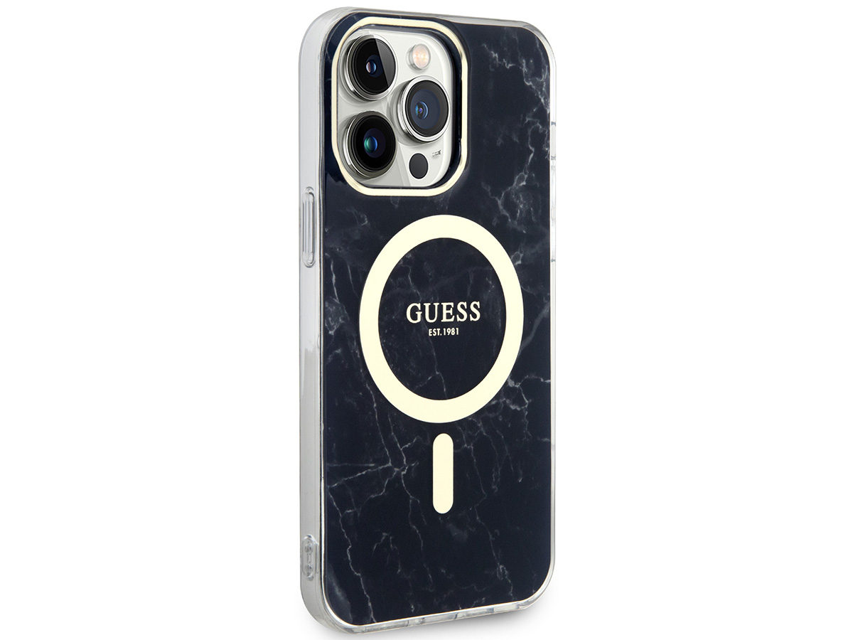 Guess Marble MagSafe TPU Case Zwart - iPhone 14 Pro Max hoesje