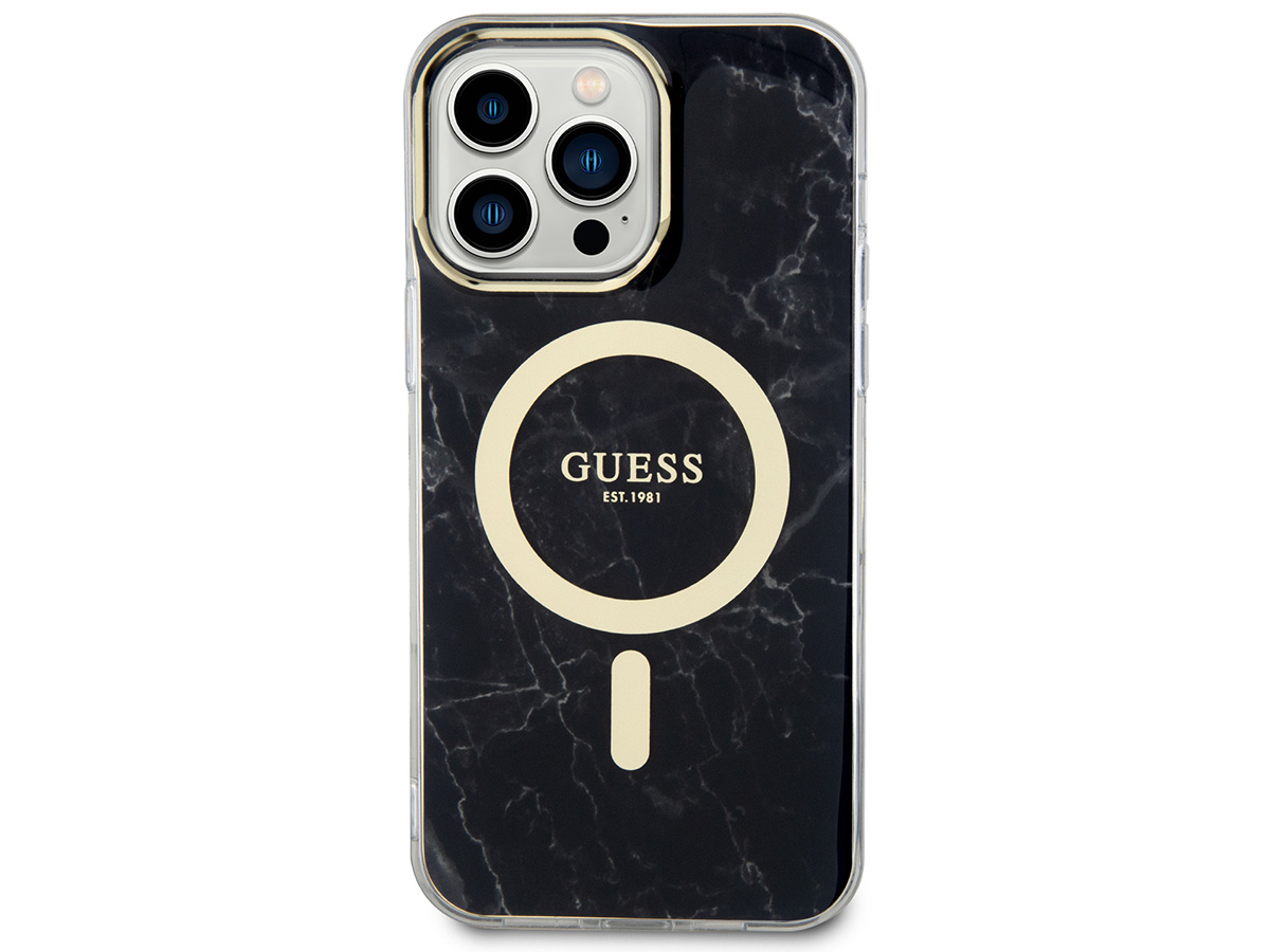 Guess Marble MagSafe TPU Case Zwart - iPhone 14 Pro Max hoesje
