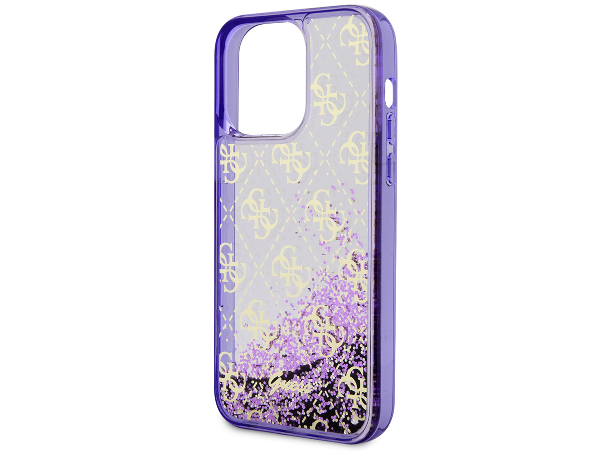 Guess Monogram Liquid Glitter Case Paars - iPhone 14 Pro Max hoesje