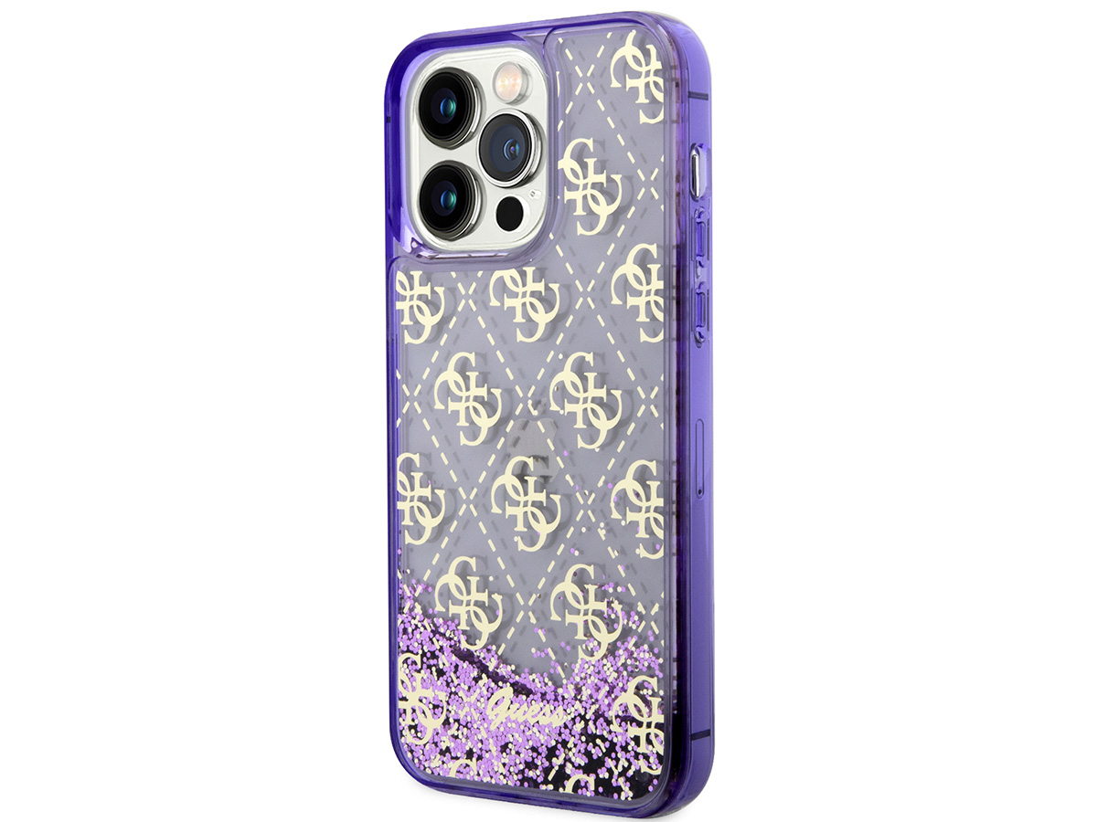 Guess Monogram Liquid Glitter Case Paars - iPhone 14 Pro Max hoesje