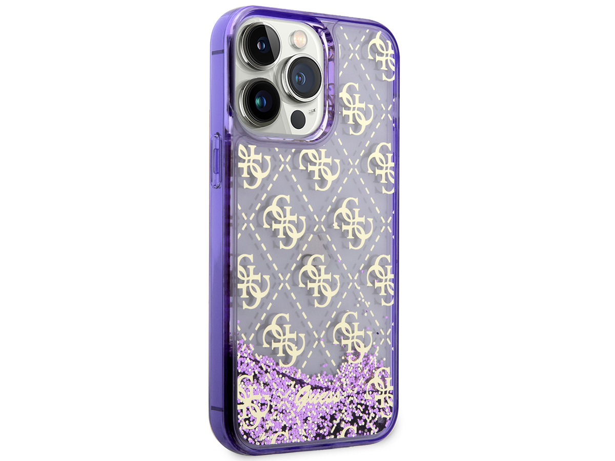 Guess Monogram Liquid Glitter Case Paars - iPhone 14 Pro Max hoesje