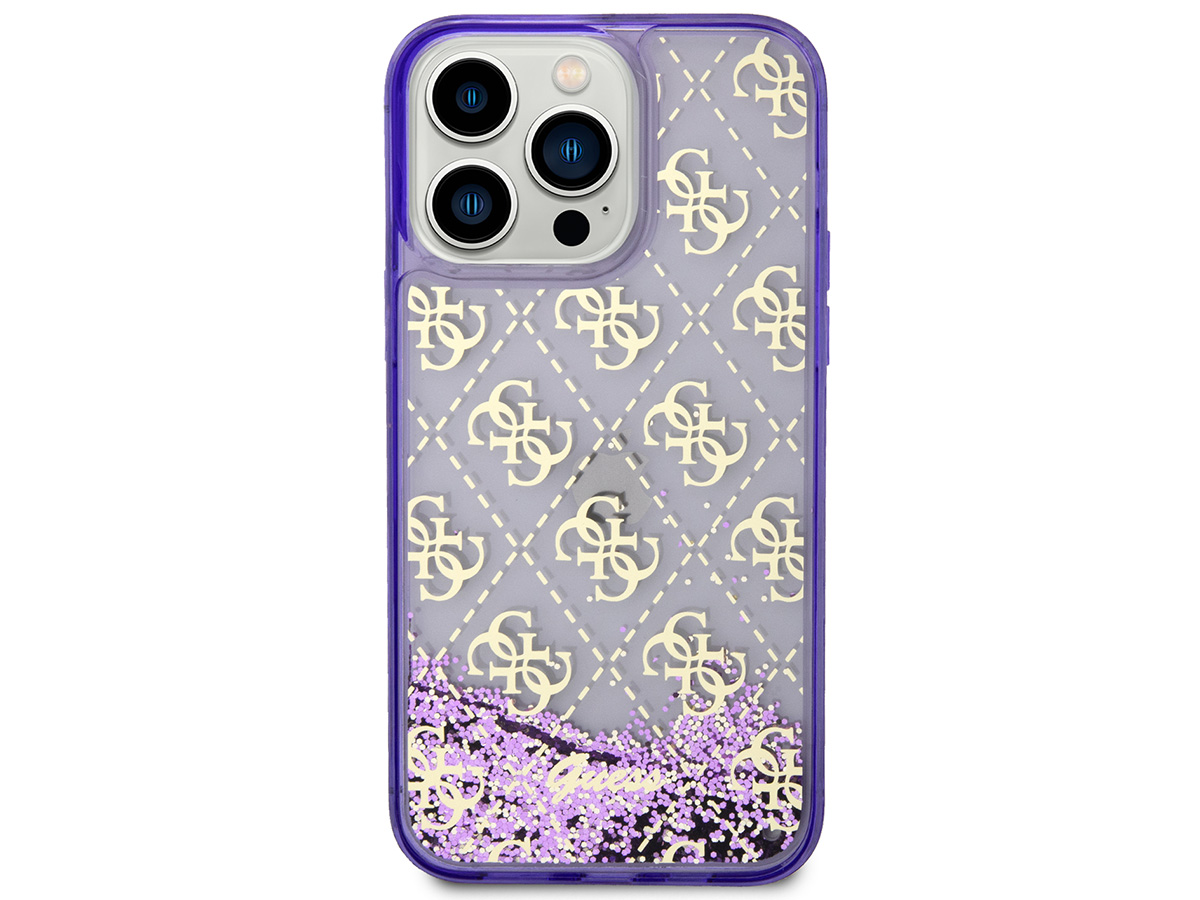 Guess Monogram Liquid Glitter Case Paars - iPhone 14 Pro Max hoesje