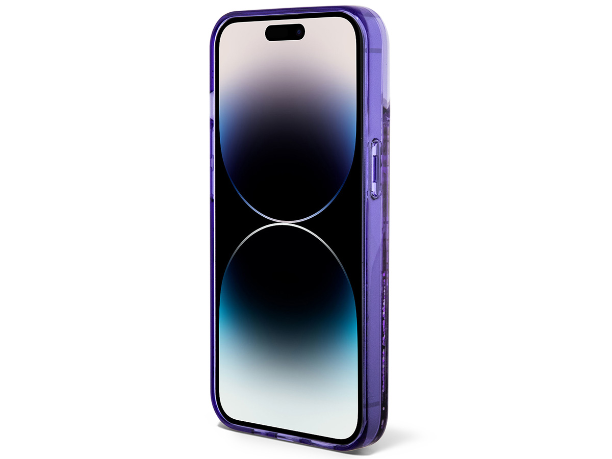 Guess Monogram Liquid Glitter Case Paars - iPhone 14 Pro Max hoesje