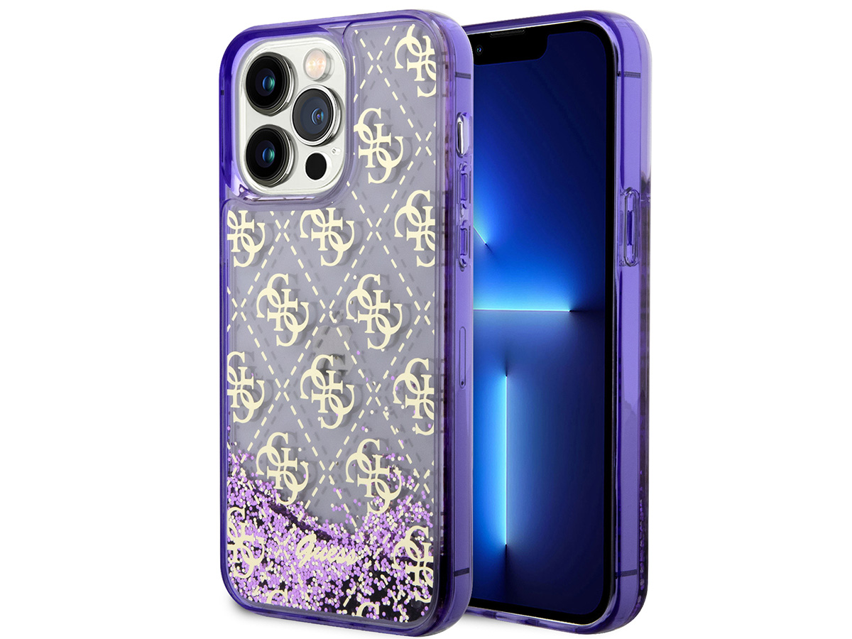 Guess Monogram Liquid Glitter Case Paars - iPhone 14 Pro Max hoesje