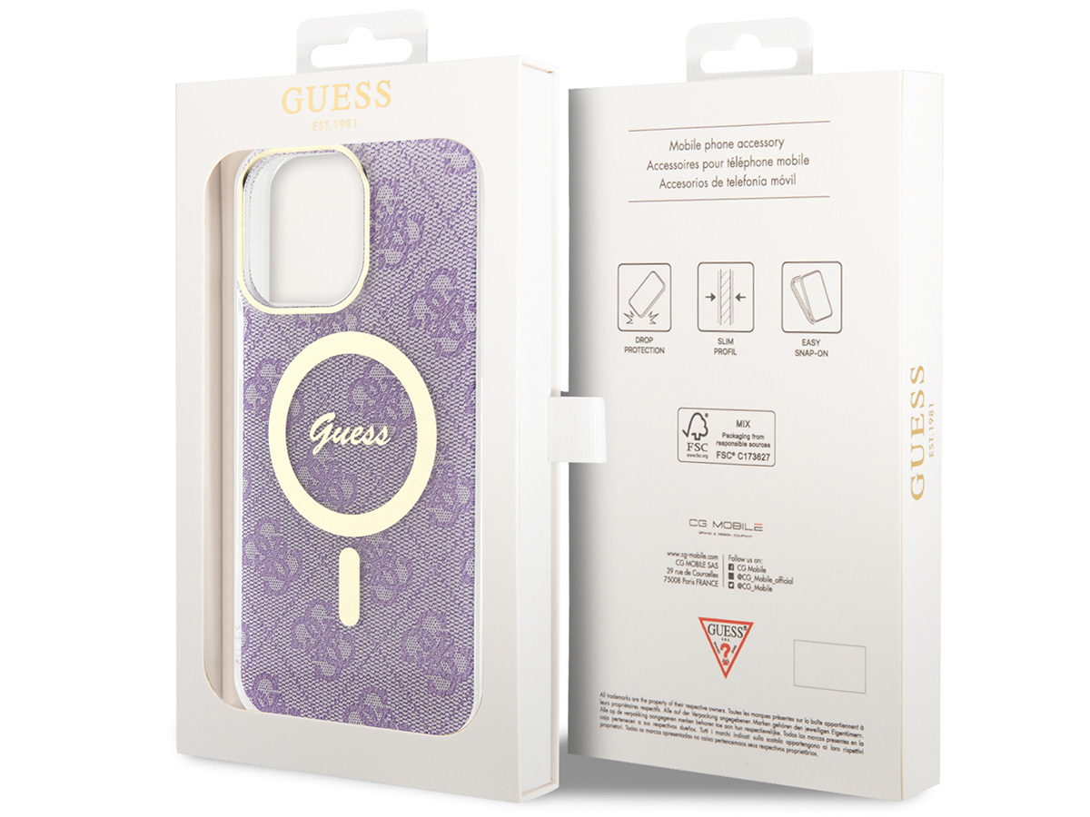 Guess Monogram MagSafe TPU Case Paars - iPhone 14 Pro Max hoesje