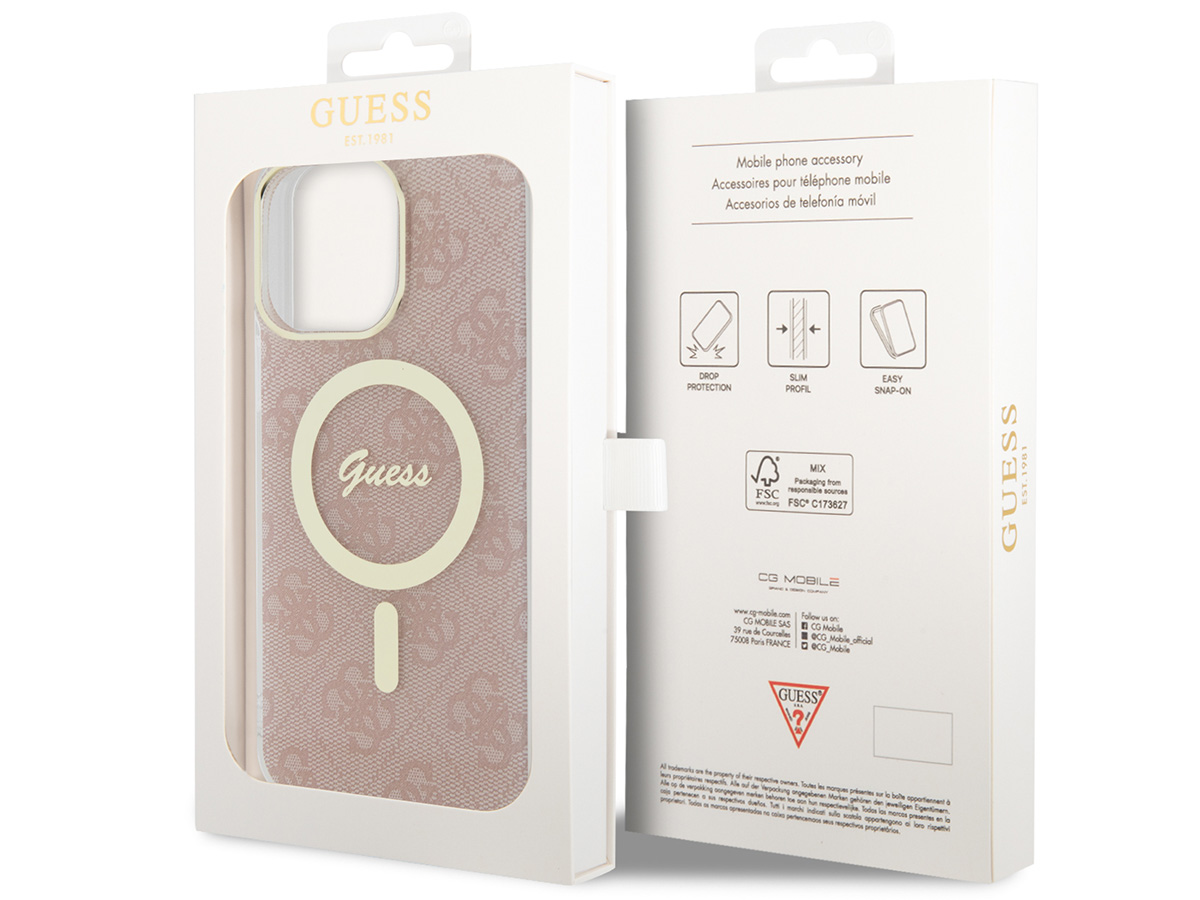 Guess Monogram MagSafe TPU Case Roze - iPhone 14 Pro Max hoesje