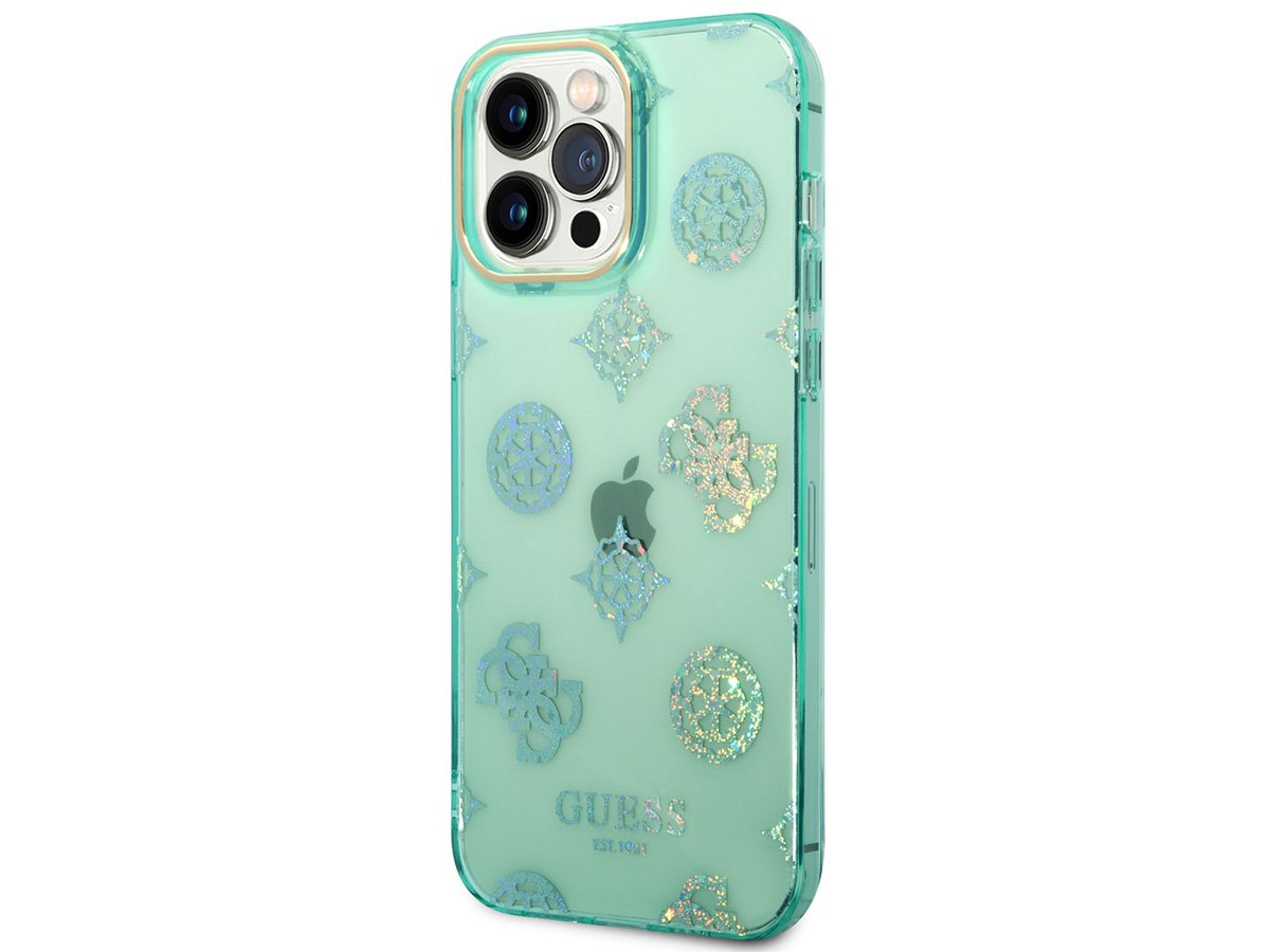 Guess Peony Glitter TPU Case Turquoise - iPhone 14 Pro Max hoesje