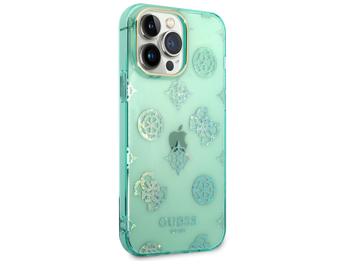 Guess Peony Glitter TPU Case Turquoise - iPhone 14 Pro Max hoesje