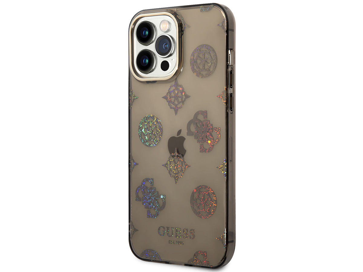 Guess Peony Glitter TPU Case Zwart - iPhone 14 Pro Max hoesje