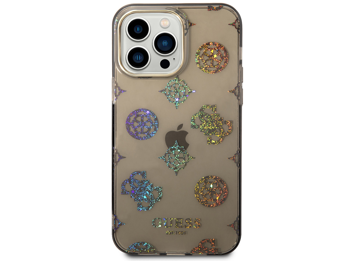 Guess Peony Glitter TPU Case Zwart - iPhone 14 Pro Max hoesje