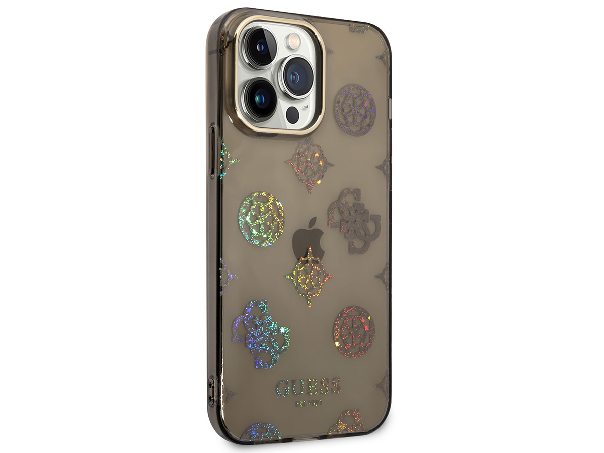 Guess Peony Glitter TPU Case Zwart - iPhone 14 Pro Max hoesje