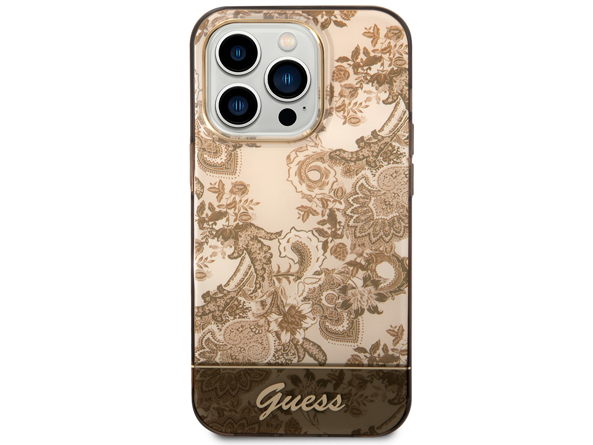 Guess Porcelain TPU Case Bruin - iPhone 14 Pro Max hoesje