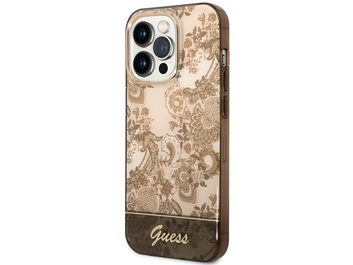 Guess Porcelain TPU Case Bruin - iPhone 14 Pro Max hoesje