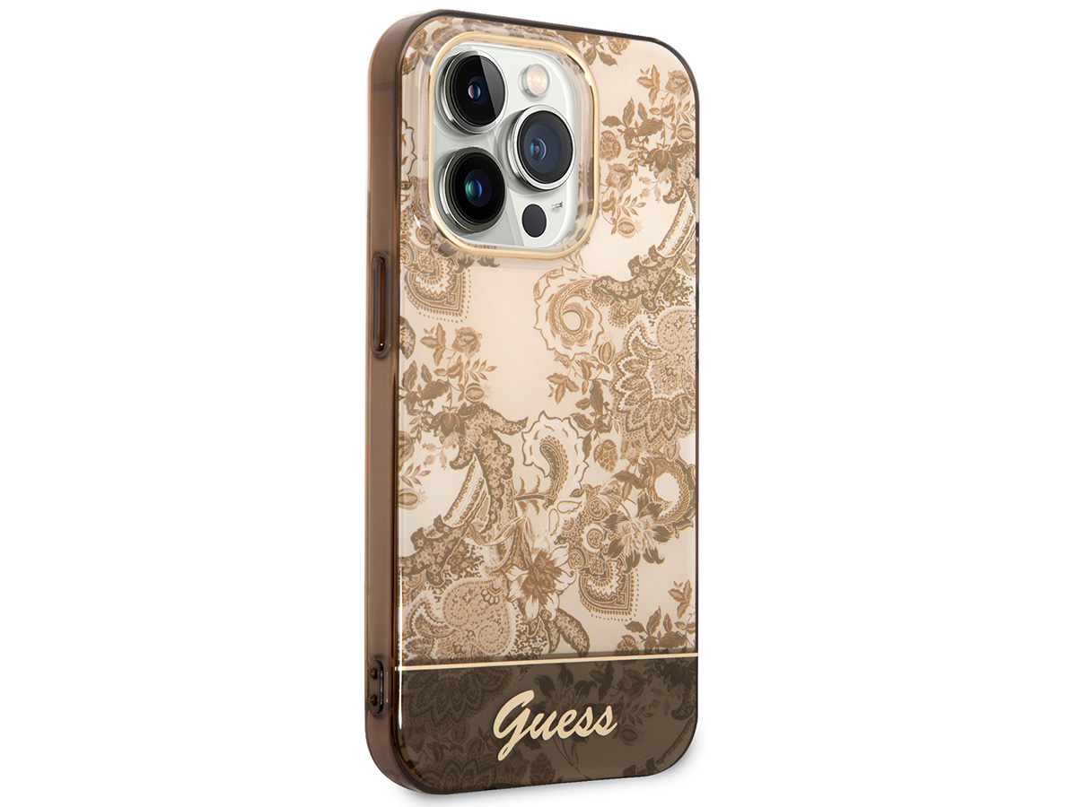 Guess Porcelain TPU Case Bruin - iPhone 14 Pro Max hoesje