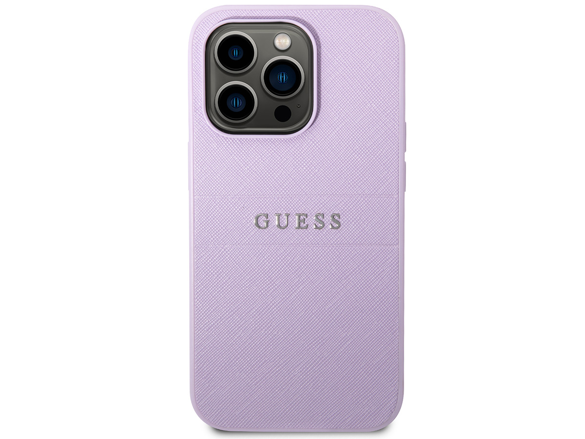 Guess Saffiano Strap Case Paars - iPhone 14 Pro Max hoesje