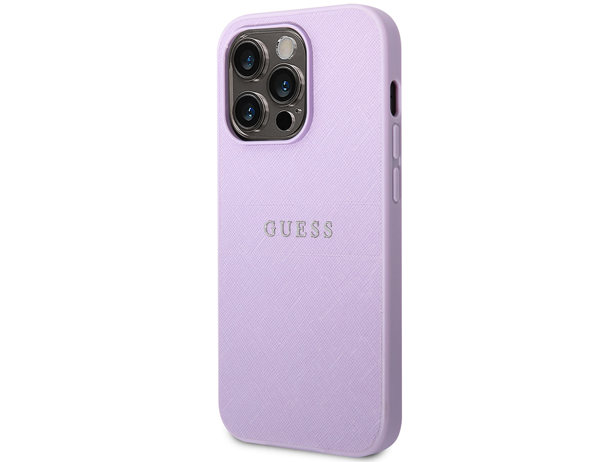Guess Saffiano Strap Case Paars - iPhone 14 Pro Max hoesje