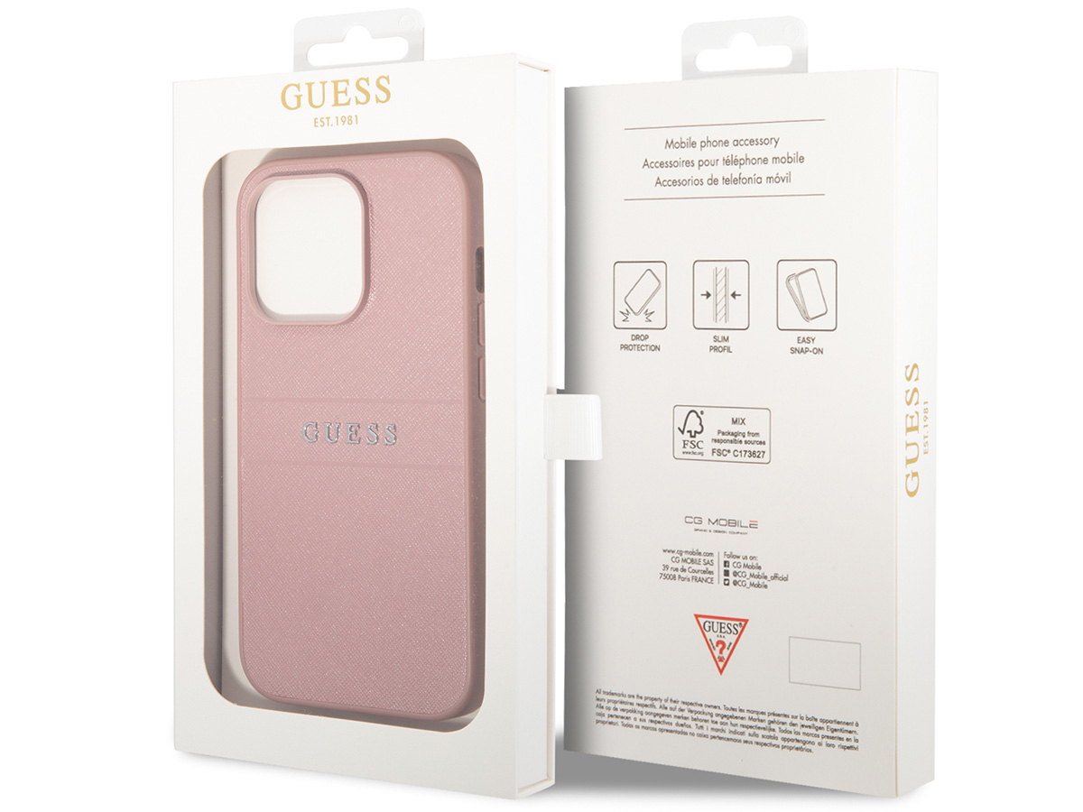 Guess Saffiano Strap Case Roze - iPhone 14 Pro Max hoesje