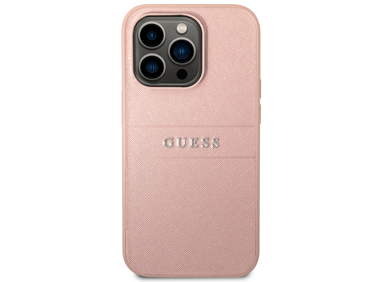 Guess Saffiano Strap Case Roze - iPhone 14 Pro Max hoesje