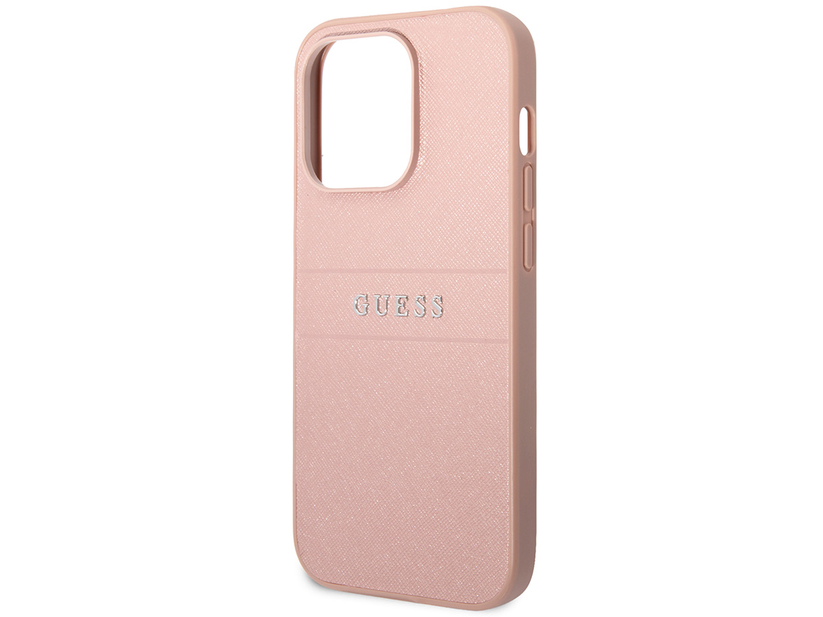 Guess Saffiano Strap Case Roze - iPhone 14 Pro Max hoesje