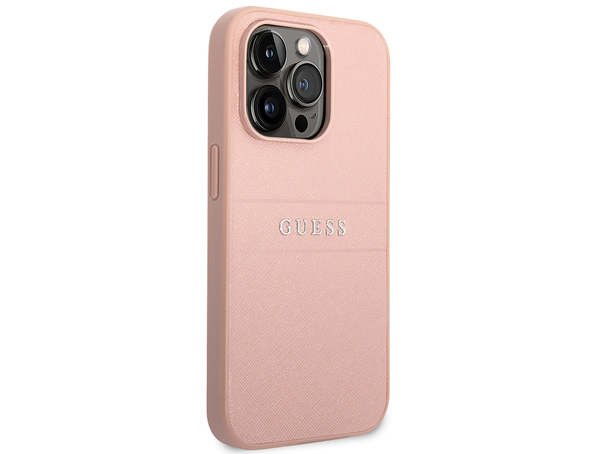 Guess Saffiano Strap Case Roze - iPhone 14 Pro Max hoesje
