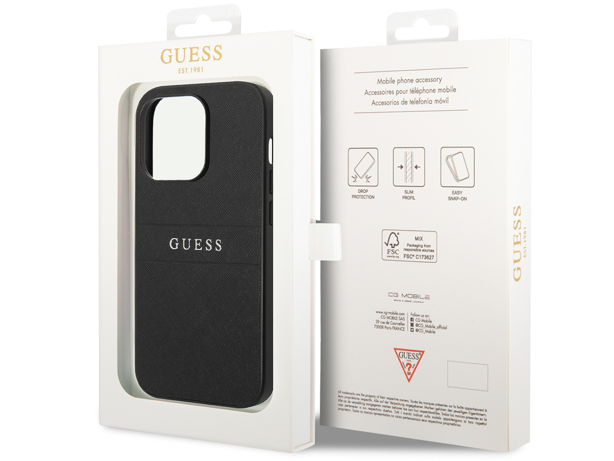 Guess Saffiano Strap Case Zwart - iPhone 14 Pro Max hoesje