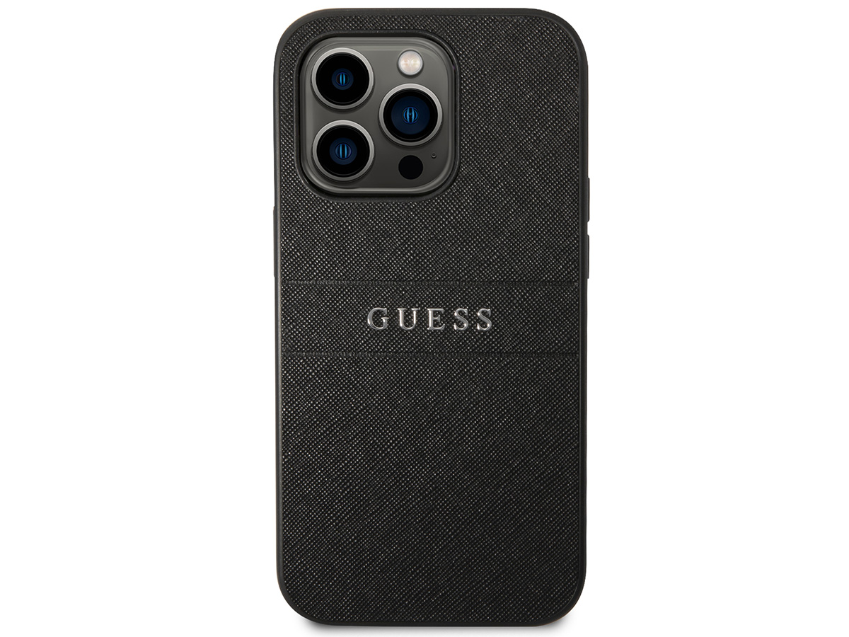 Guess Saffiano Strap Case Zwart - iPhone 14 Pro Max hoesje