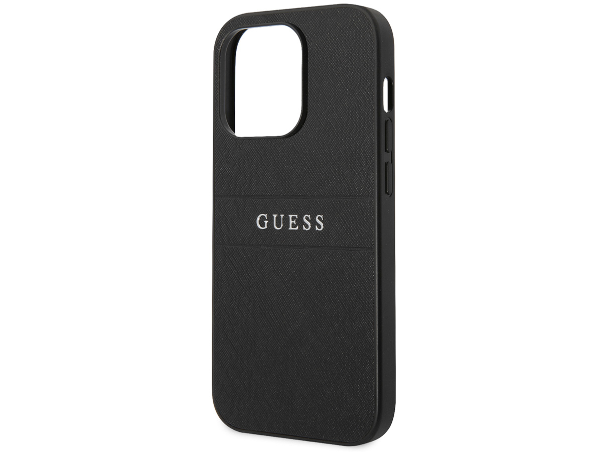 Guess Saffiano Strap Case Zwart - iPhone 14 Pro Max hoesje