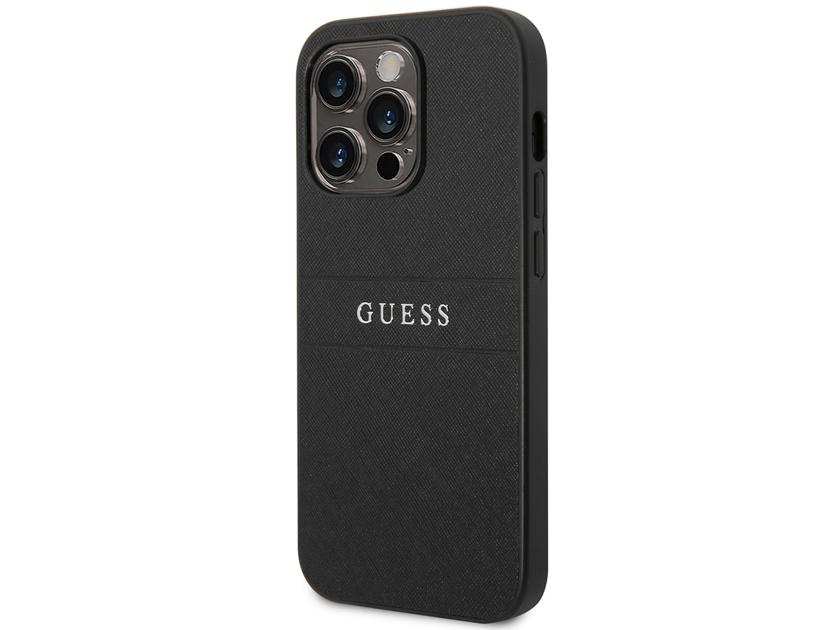 Guess Saffiano Strap Case Zwart - iPhone 14 Pro Max hoesje