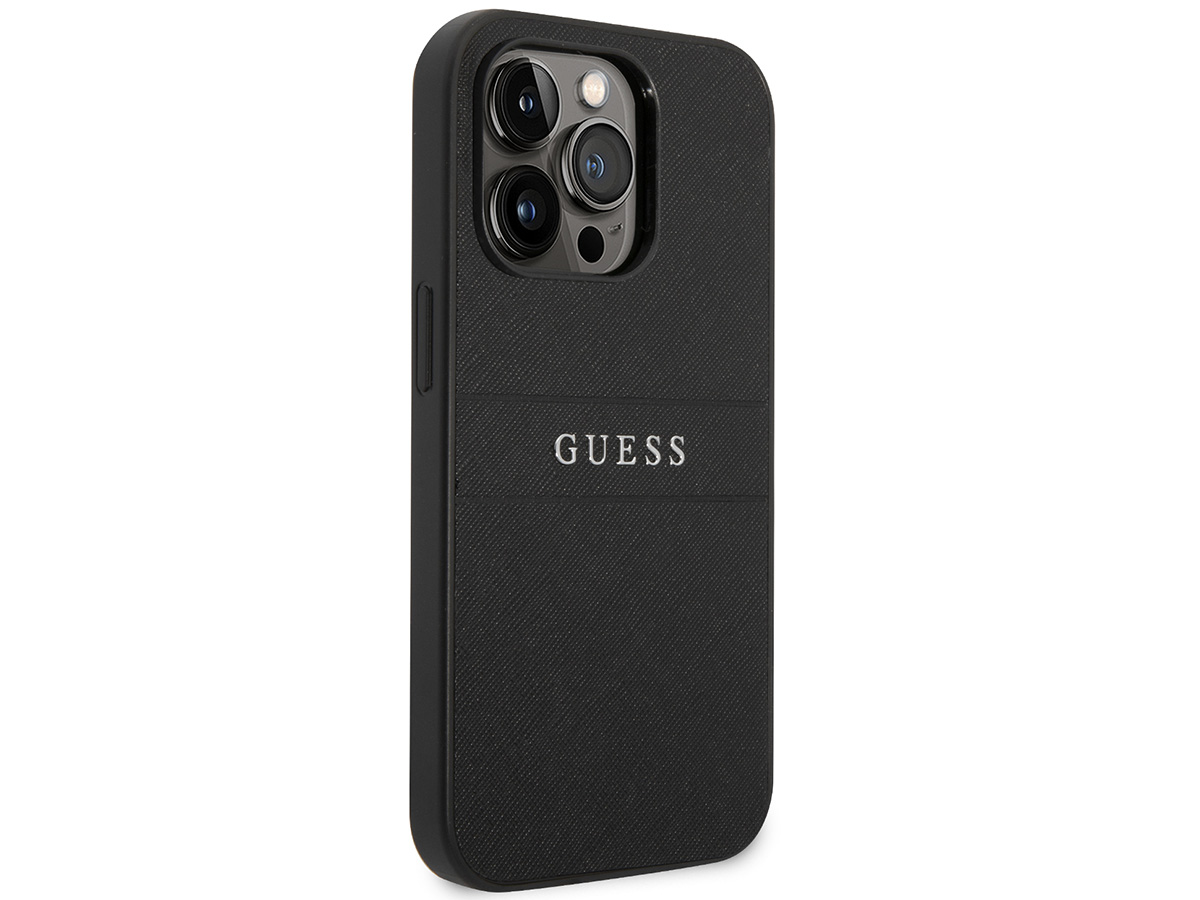 Guess Saffiano Strap Case Zwart - iPhone 14 Pro Max hoesje