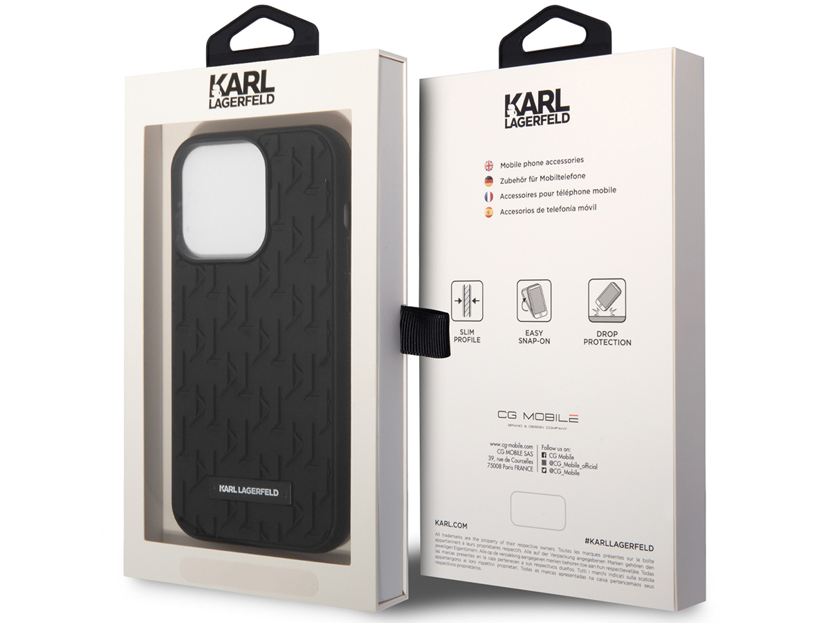 Karl Lagerfeld 3D Monogram Case Zwart - iPhone 14 Pro Max hoesje