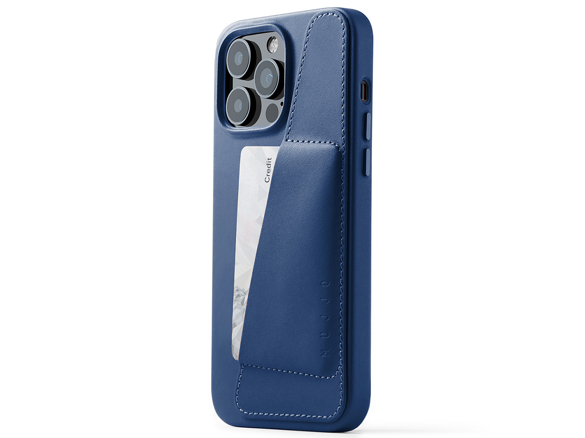 Mujjo Full Leather Wallet Case Blue - iPhone 14 Pro Max Hoesje Leer