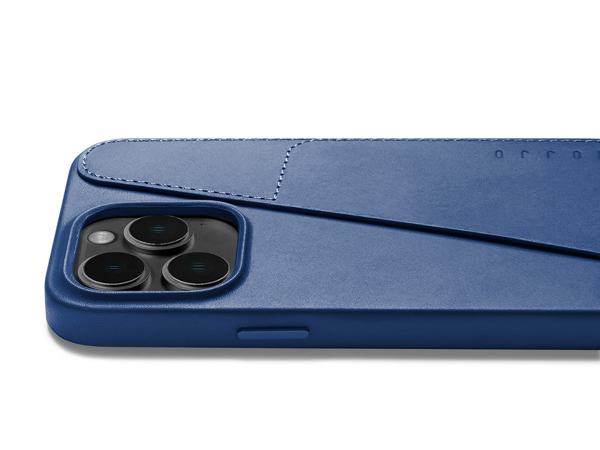 Mujjo Full Leather Wallet Case Blue - iPhone 14 Pro Max Hoesje Leer