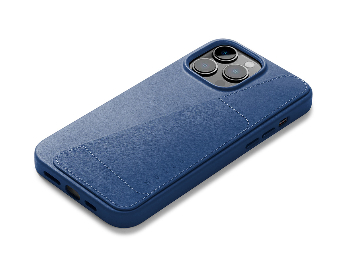 Mujjo Full Leather Wallet Case Blue - iPhone 14 Pro Max Hoesje Leer