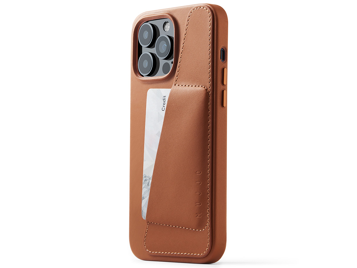 Mujjo Full Leather Wallet Case Tan - iPhone 14 Pro Max Hoesje Leer