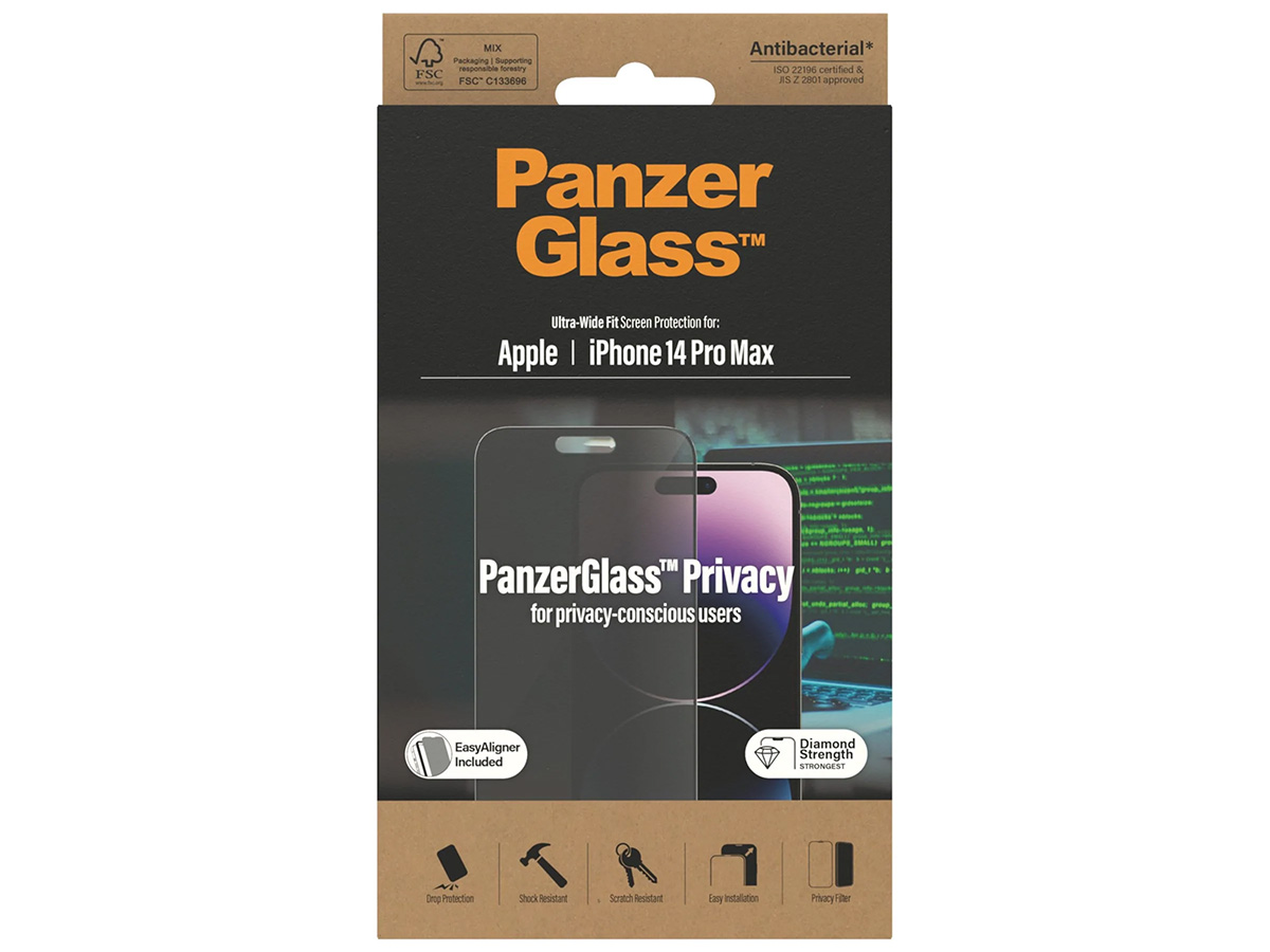 PanzerGlass iPhone 14 Pro Max Privacy Super+ Glas Wide Fit met EasyAligner