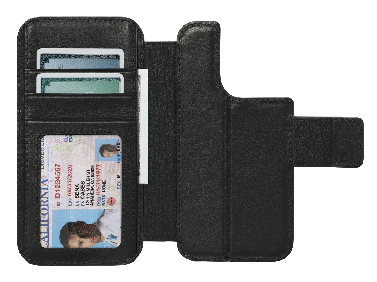 Sena Leather MagSafe Wallet Wrap Zwart - iPhone 14 Plus & 14 Pro Max