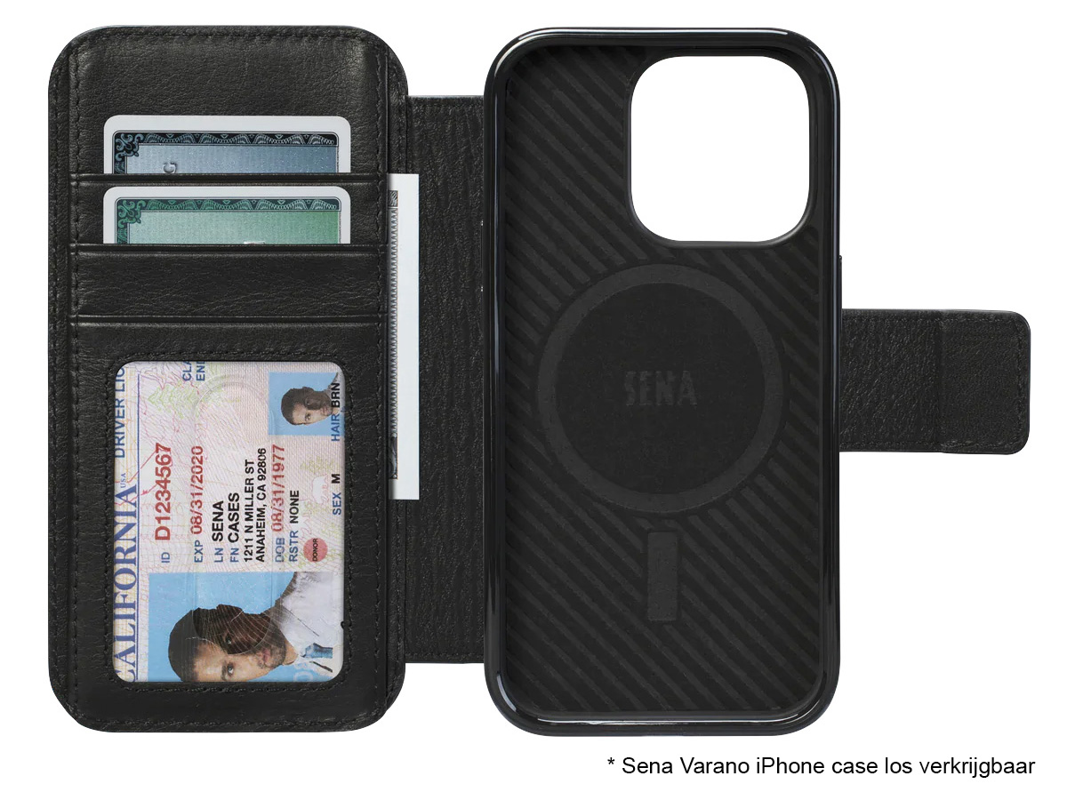 Sena Leather MagSafe Wallet Wrap Zwart - iPhone 14 Plus & 14 Pro Max