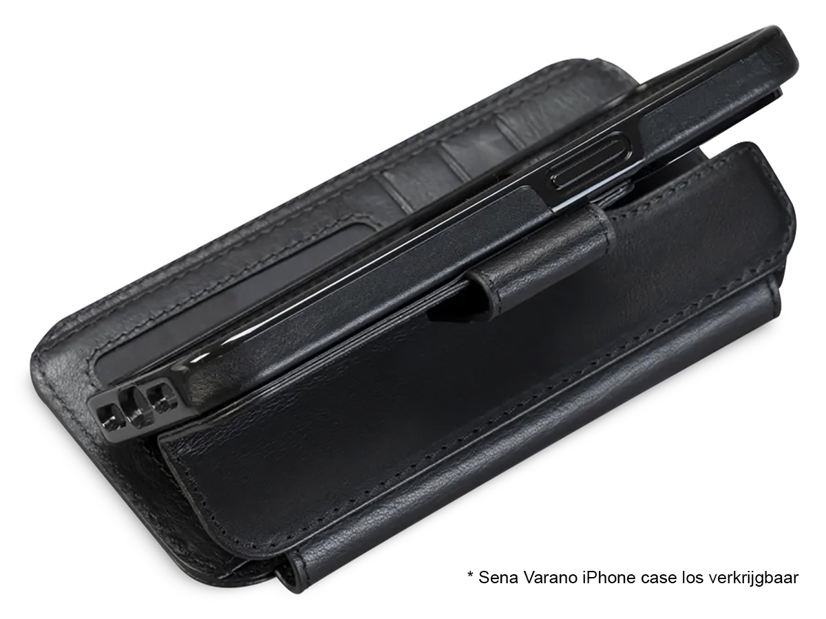 Sena Leather MagSafe Wallet Wrap Zwart - iPhone 14 Plus & 14 Pro Max