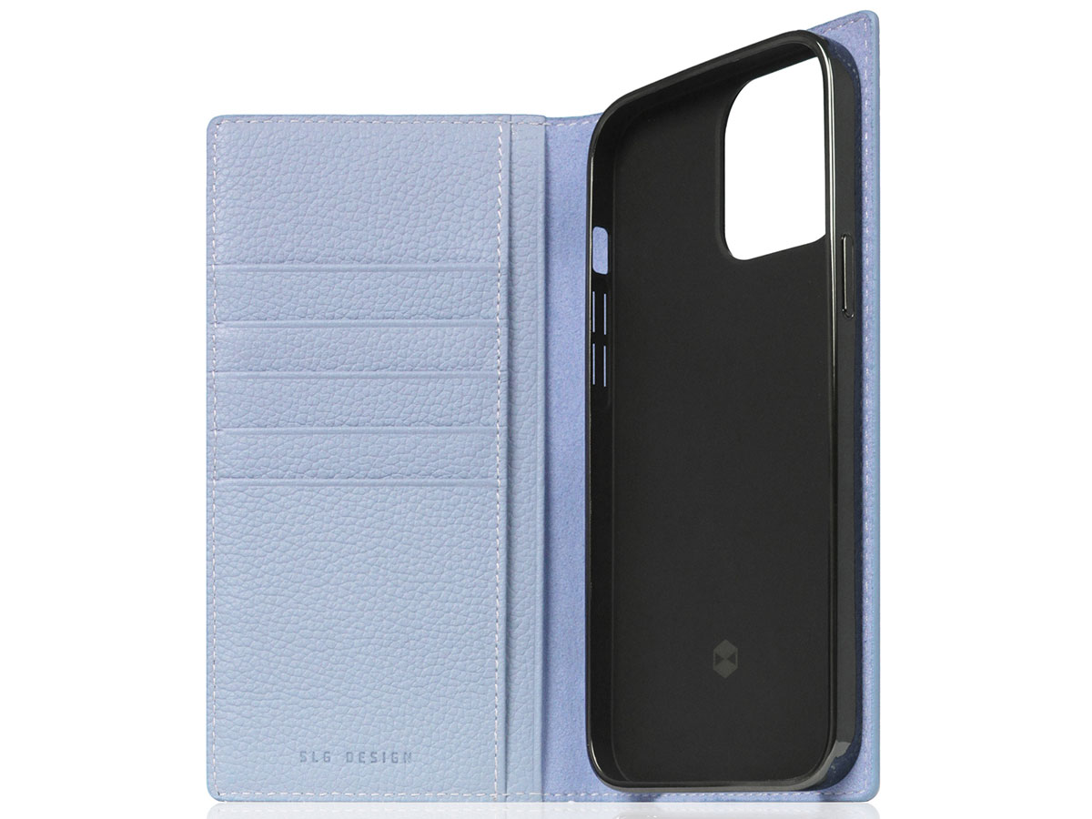 SLG Design D8 Folio Leer Powder Blue - iPhone 14 Pro Max hoesje