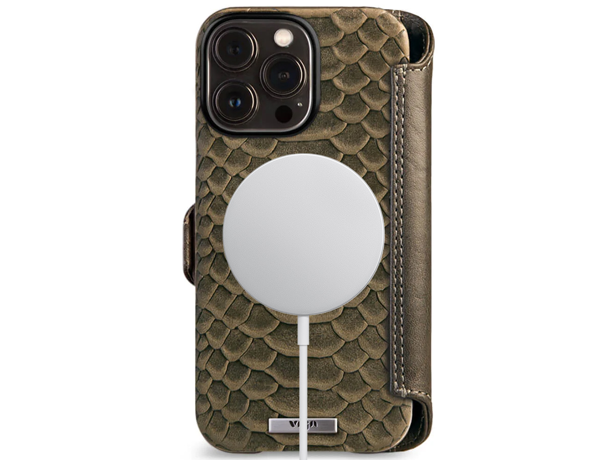 Vaja Kobra Wallet Leather Case MagSafe Groen - iPhone 14 Pro Max Hoesje Leer