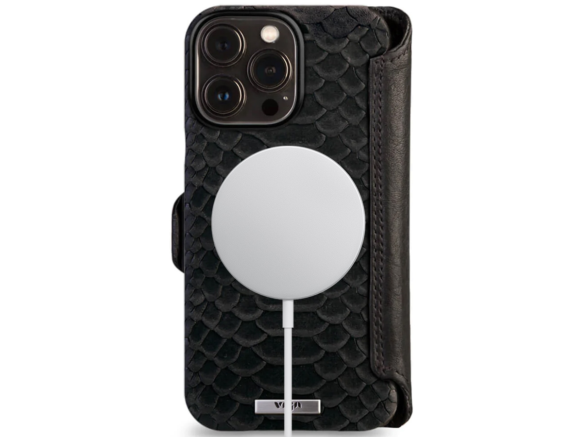 Vaja Kobra Wallet Leather Case MagSafe Zwart - iPhone 14 Pro Max Hoesje Leer