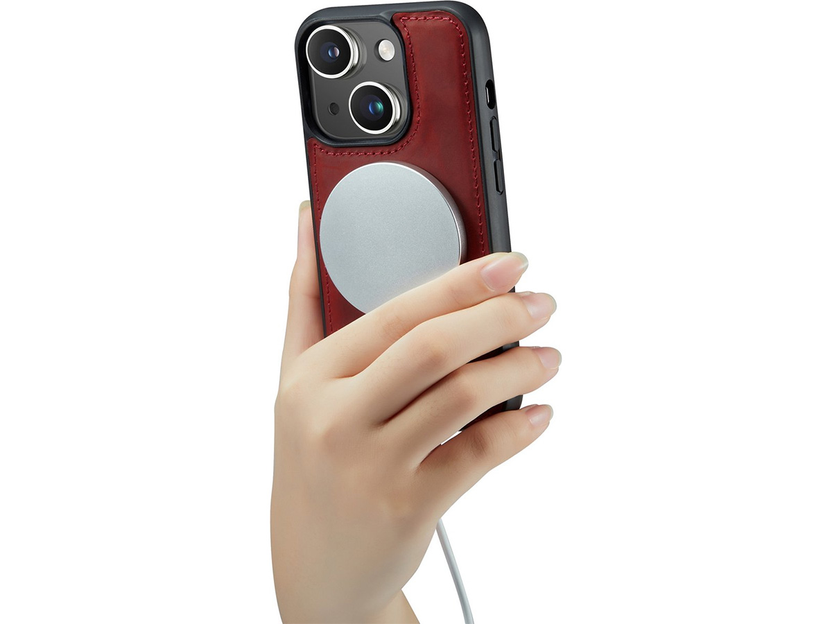 CaseMania 2in1 Magnetic Leather Bookcase Rood - iPhone 15 Hoesje Leer