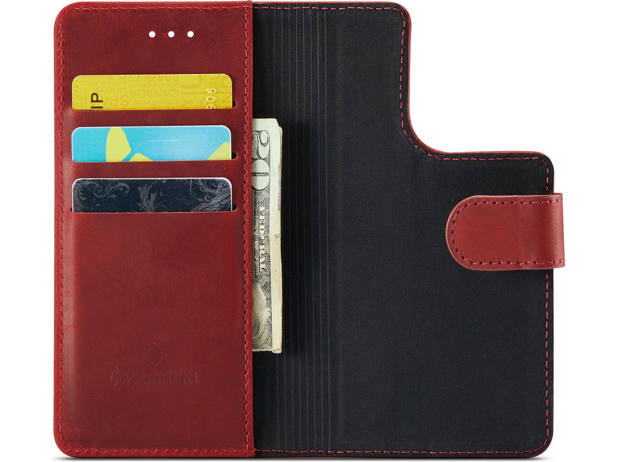 CaseMania 2in1 Magnetic Leather Bookcase Rood - iPhone 15 Hoesje Leer