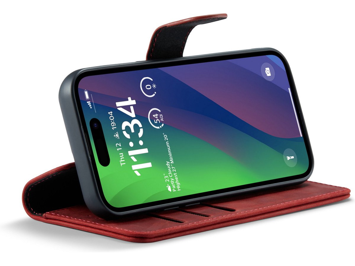 CaseMania 2in1 Magnetic Leather Bookcase Rood - iPhone 15 Hoesje Leer