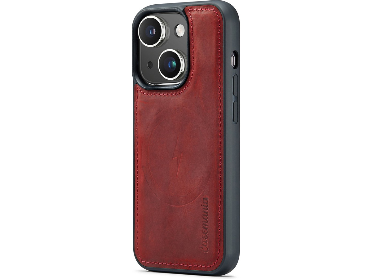 CaseMania 2in1 Magnetic Leather Bookcase Rood - iPhone 15 Hoesje Leer