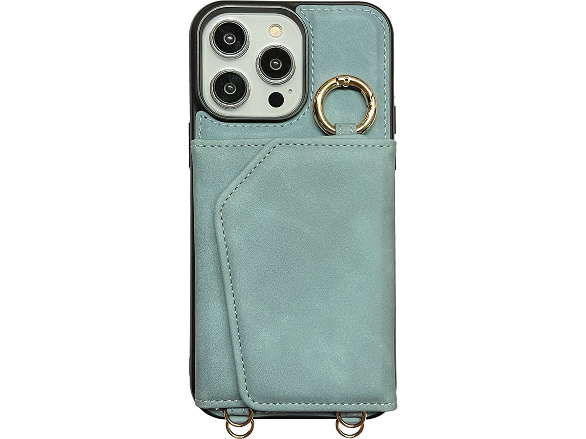 CaseMania 2in1 Koord Case met MagSafe Spiegel Wallet Aqua - iPhone 15 Hoesje