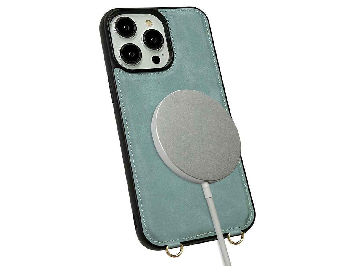 CaseMania 2in1 Koord Case met MagSafe Spiegel Wallet Aqua - iPhone 15 Hoesje