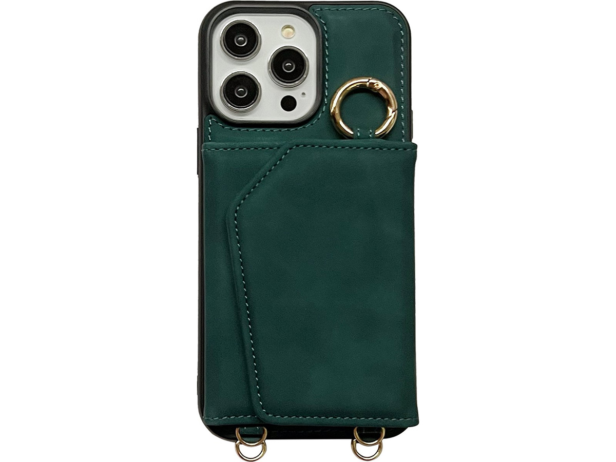 CaseMania 2in1 Koord Case met MagSafe Spiegel Wallet Groen - iPhone 15 Hoesje