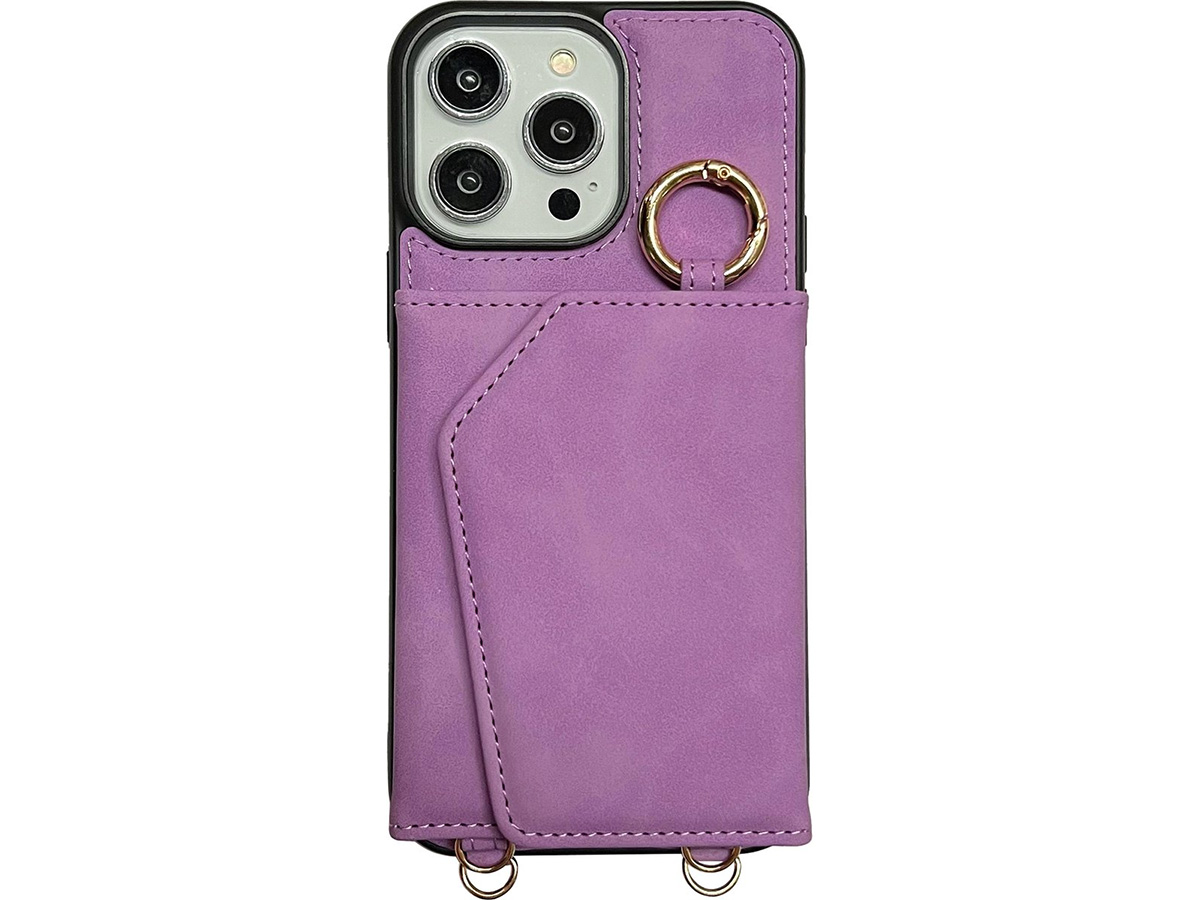 CaseMania 2in1 Koord Case met MagSafe Spiegel Wallet Paars - iPhone 15 Hoesje